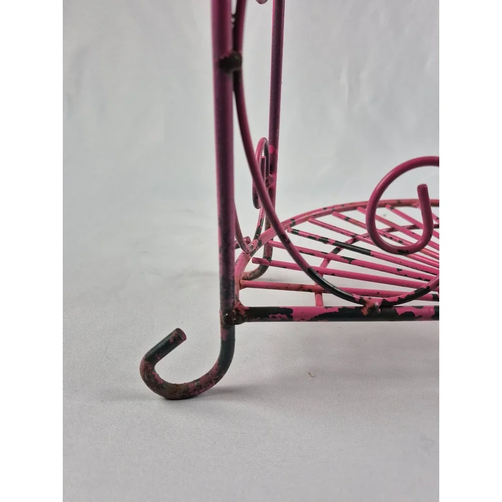 Vintage Pink Metal Wire 3 Tier Shelf Shabby Chic Scrollwork Organizer Rack